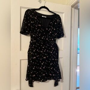 BB Dakota black wrap dress with pink flowers